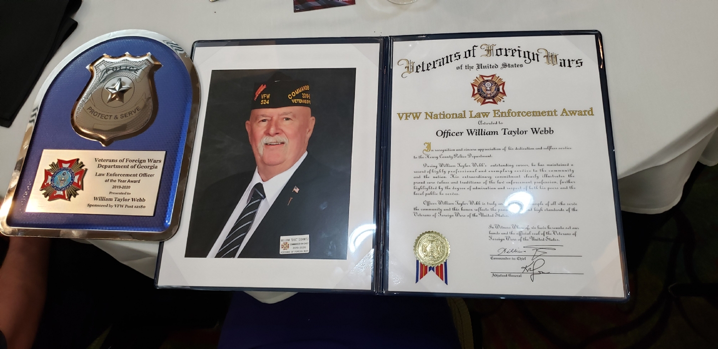 Officer T. Webb was selected by the National VFW Headquarters as the Law Enforcement Officer of the Year for the 2019 to 2020 awards. Officer Webb is part of the Henry County Police Department in Georgia. His packet was submitted by VFW Post 12180 for his outstanding courage during a health and welfare check gone wrong. He and few other fellow officers were injured in the line of duty during the incident. Congrats Officer Webb on a job well done!